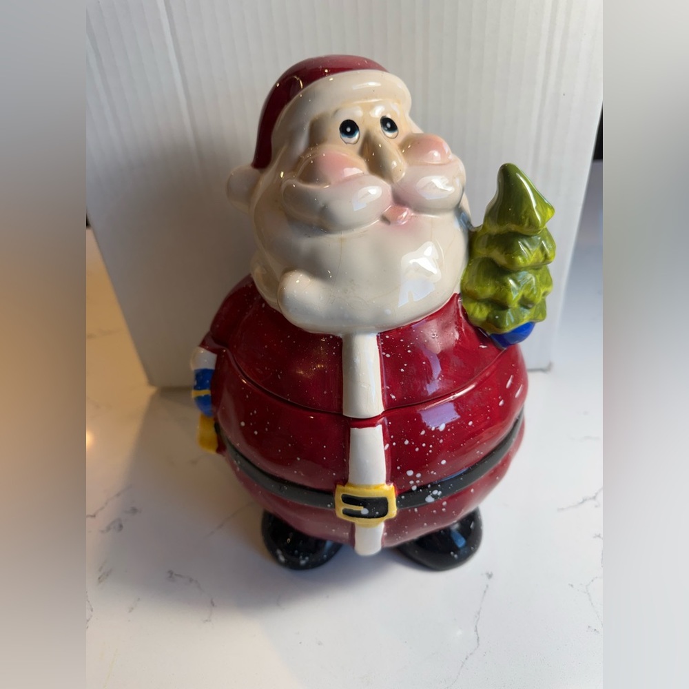 Vintage Festive Santa Claus Cookie Jar - Red and Green